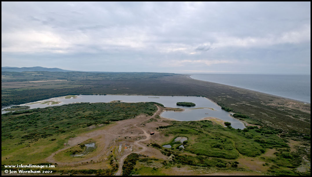 Aerial view of nature reserve at the Point of Ayre, Isle of Man 2/6/22